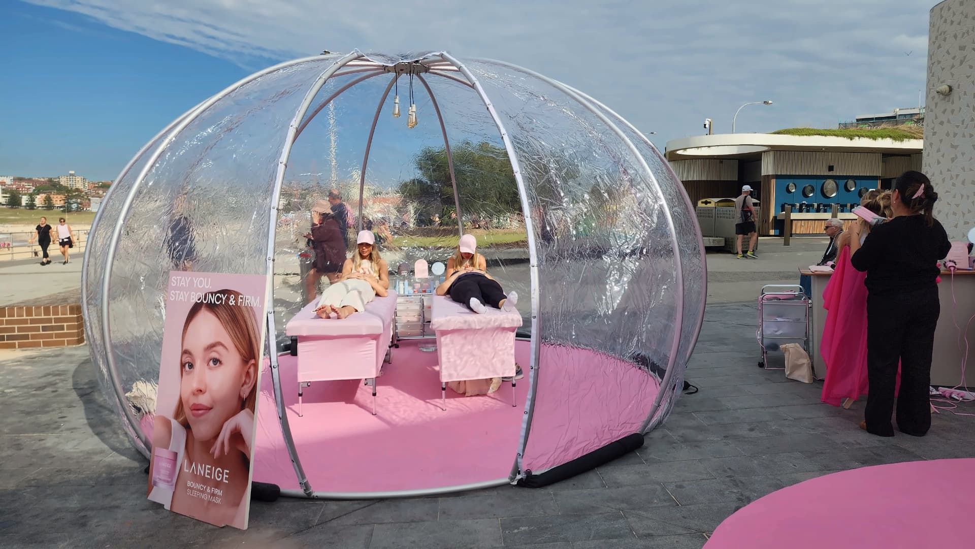Laneige beauty activation with clear dome and branded interior