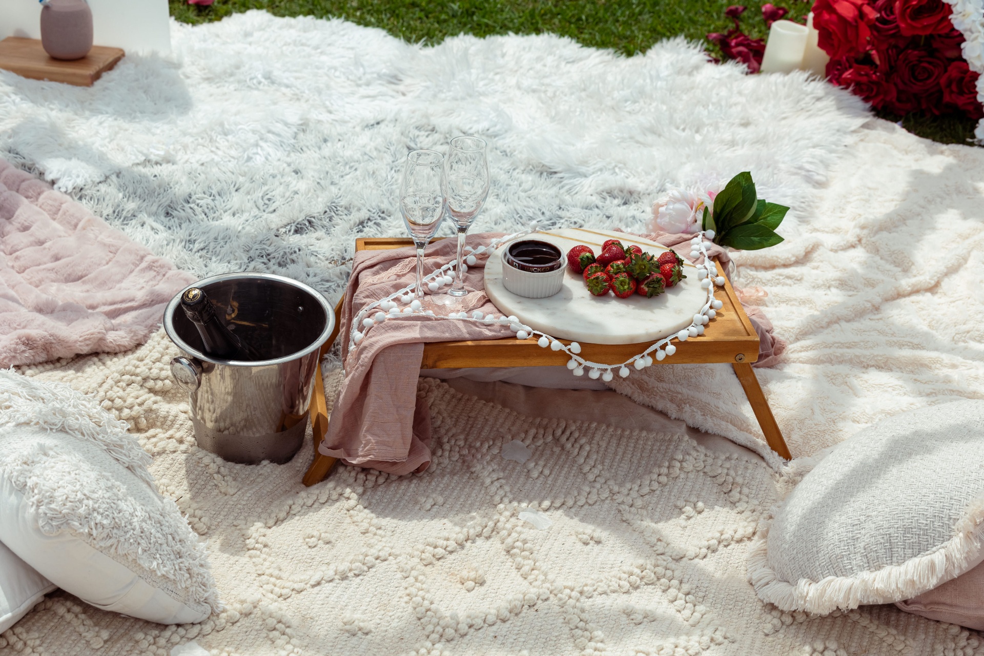 Luxury private picnic-style celebration styled by IGLOOZE in Sydney